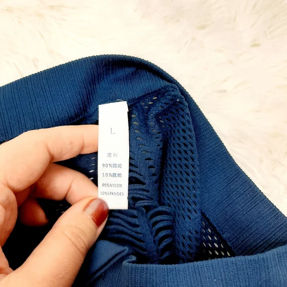 Women's Navy Mesh Padded Zipper Sports Bra - Picture 4 of 5